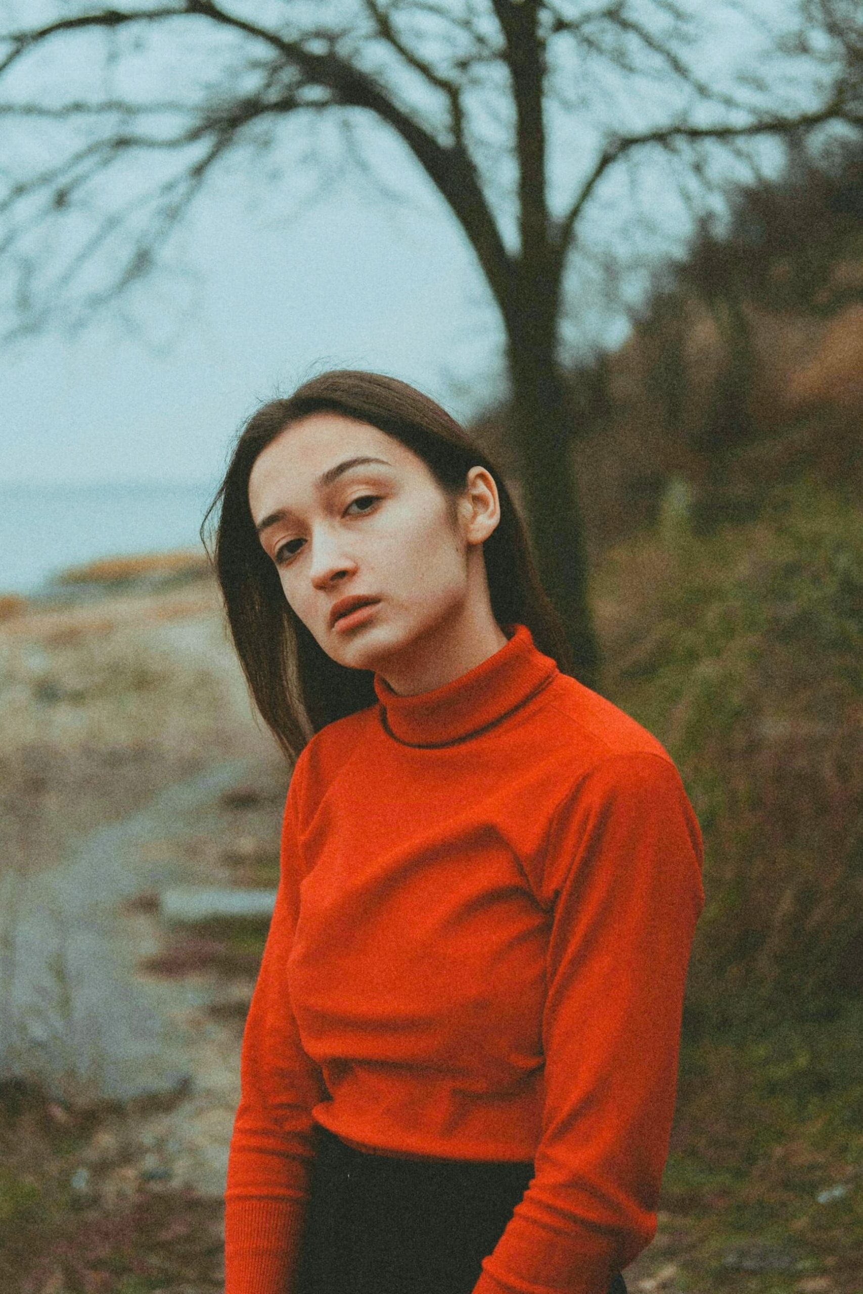 Pull col roulé chaud rouge pour femme en laine de mérinos - Etikashion