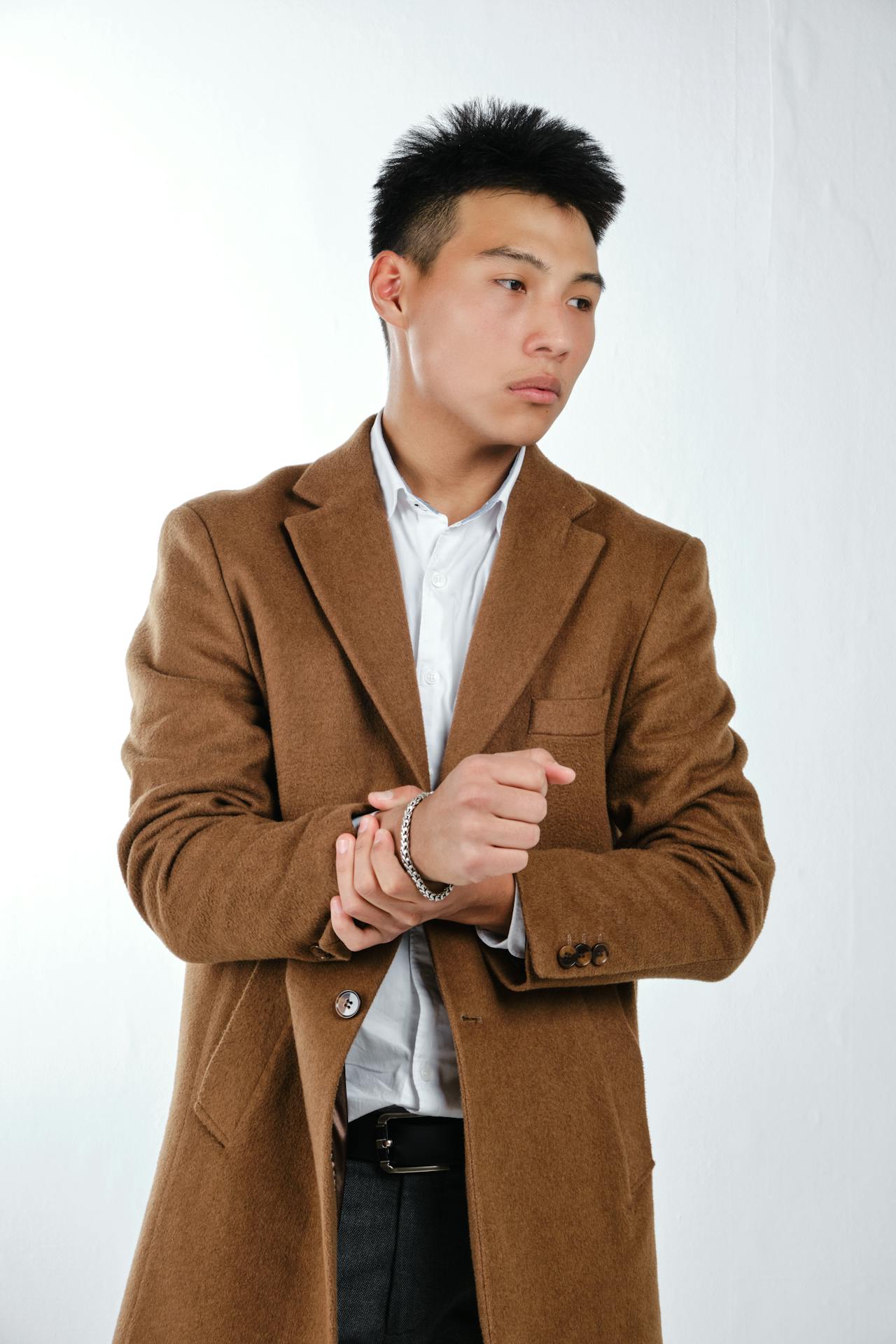 Manteau mi-long marron en laine
